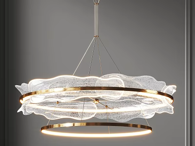 Modern Elegant Chandelier with Gold Frame Mesh Lace Like Structure and Illuminated Circular Rings 3d model
