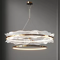 Modern Elegant Chandelier with Gold Frame Mesh Lace Like Structure and Illuminated Circular Rings