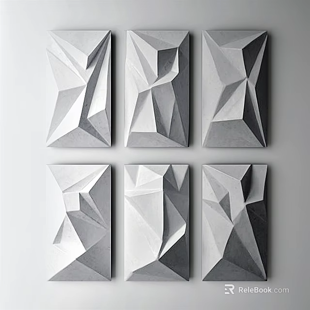 Modern Geometric Wall Decor with 3D Abstract Design and Black White Gray Tones 3d model 