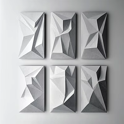 Modern Geometric Wall Decor with 3D Abstract Design and Black White Gray Tones 3d model