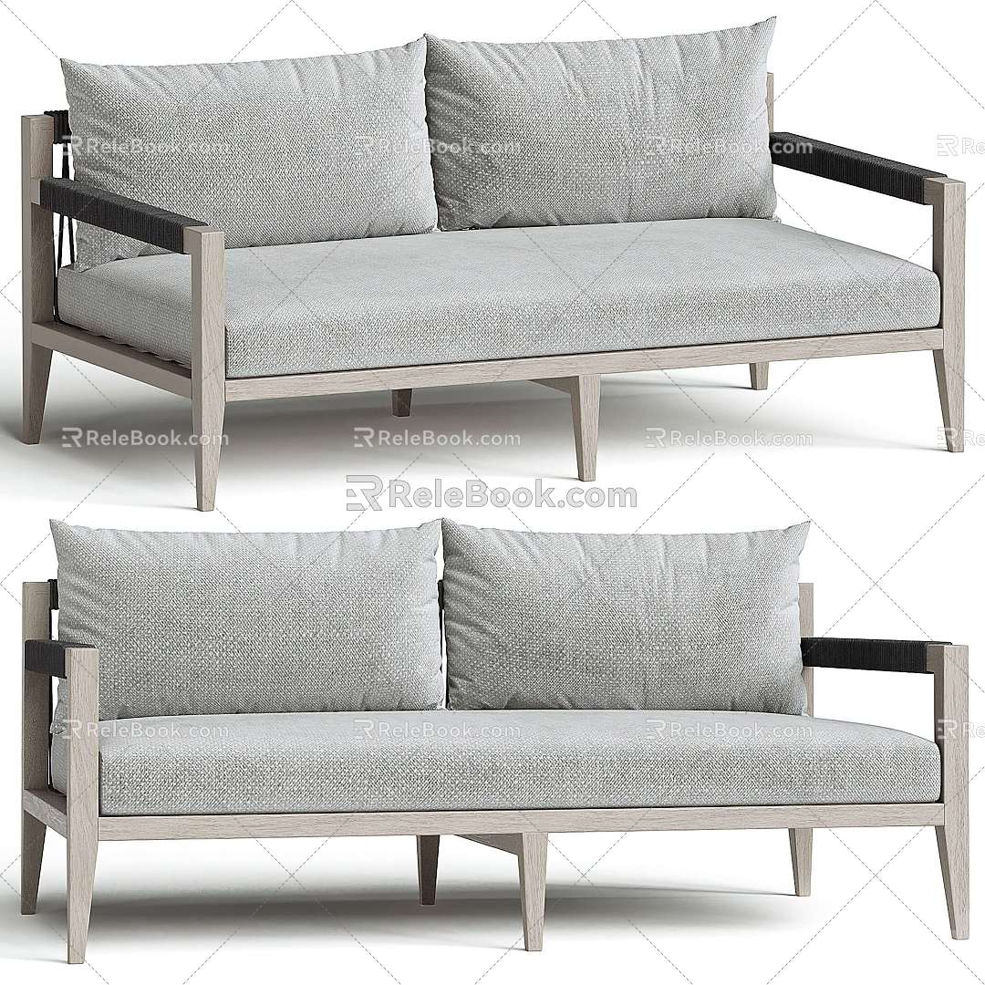 Outdoor solid wood double sofa 3d model