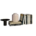 Elegant Decorative Ornament Set With Books Tray And Patterned Jar For Home Decor
