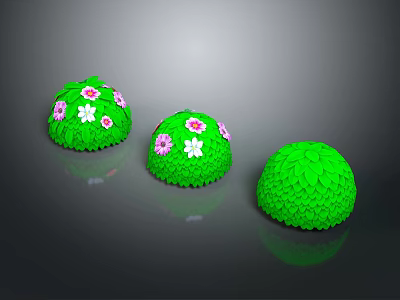 Decorative Spherical Green Plants Featuring Two With Pink And White Flowers One Plain 3d model