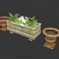 Bonsai Potted Plants with Stone Carved Planters Rectangular and Circular Shapes with Green Ferns