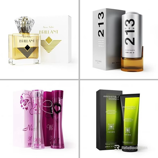 Elegant Perfumes and Cosmetics with Colorful Bottles Tubes and Stylish Packaging 3d model 
