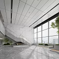 Front Desk Reception Area With Modern Marble Walls Large Windows Green Plant And City View