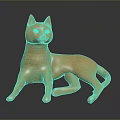 Golden Cat Statue with Metallic Finish in Reclining Pose and Reflection