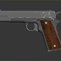Classic Metallic Pistol With Shiny Finish And Wooden Grip Design