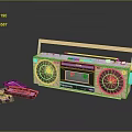 Vintage Gold Boombox with Cassette Tapes and Retro Audio Features