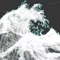3D Paper Art Landscape Painting With Crashing Waves Small Boats And Mountain