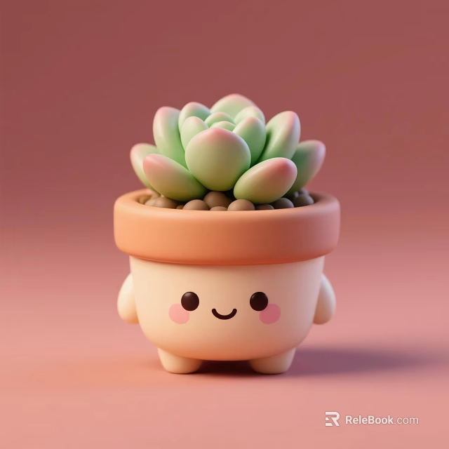 Cute Cartoon Style Bonsai Potted Succulent Plant With Smiling Face And Pink Background 3d model 