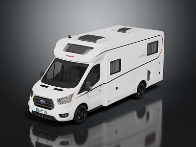Modern White Motorhome Exterior Design With Roof Skylights Side Windows And Black Wheels 3d model