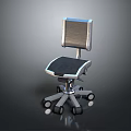 Modern Office Chair With Silver Metal Backrest Black Seat And Wheeled Base Design