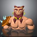 Horned Bearded Muscular Character Holding Shield In Detailed 3D Render Design