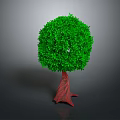 Lush Green Round Crown Tree with Distinctive Red Trunk on Neutral Gray Background