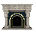 Ornate Traditional Stone Fireplace With Carved Columns Detailed Mantel And Red Hearth