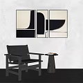 Modern Minimalist Interior With Abstract Wall Art Armchair And Small Round Table