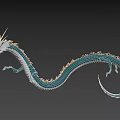 Mythical Flying Dragon With Blue Body Orange Mane Open Mouth And Long Curled Tail