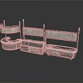 Elegant Display Furniture With Curved And Linear Shelves And Storage Drawers