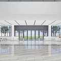 Spacious Modern Lobby Interior With Large Windows Glass Doors And Marble Flooring