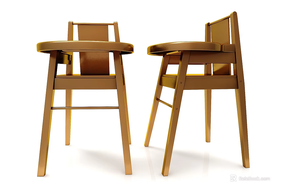 Two Wooden Kids Chairs with Simple Modern Design Backrest Armrest and Tray 3d model 