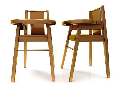 Two Wooden Kids Chairs with Simple Modern Design Backrest Armrest and Tray 3d model