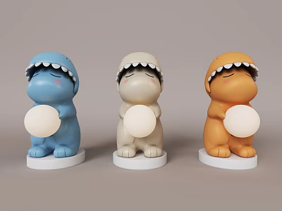 Cute Dinosaur Shaped Table Lamp with Blue Beige Orange Colors and Round Ball Light 3d model