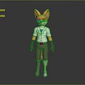 Anthropomorphic Fox Character 3D Model With White Shirt Blue Tie Mask Grey Pants And Gloves