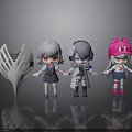 Cute Anime Style Cartoon Characters With Various Outfits And White Decorative Ornament