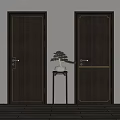 Modern Dark Wood Swing Doors Interior Display With Small Table And Plant 3d model