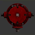 Red Fire Hydrant On Building Exterior With Chain And Bolt Details