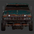 Old Blue Worn Pickup Truck With Cab Cargo Bed And Red Wheels