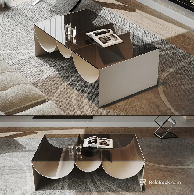 Sleek Modern Coffee Table With Glass Top And Metal Frame In Living Room With Books 3d model 
