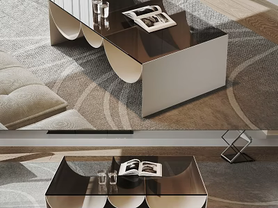 Sleek Modern Coffee Table With Glass Top And Metal Frame In Living Room With Books 3d model
