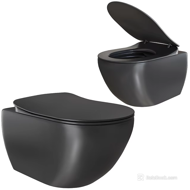 Modern Black Toilet With Sleek Design Wall Hung Style Closed And Open Lid 3d model 