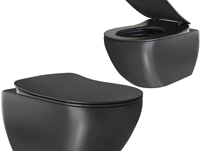 Modern Black Toilet With Sleek Design Wall Hung Style Closed And Open Lid 3d model