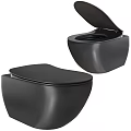 Modern Black Toilet With Sleek Design Wall Hung Style Closed And Open Lid
