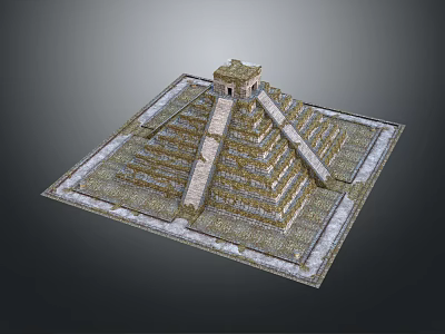 Ancient Stone Pyramid Architecture With Tiered Steps And Temple On Top 3d model