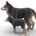 Adult Dog and Puppy Standing Together in Brown and Black Realistic 3D Illustration