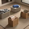 Woven Storage Baskets with Cloth Towel Book Storage for Home Organization on Living Room Floor