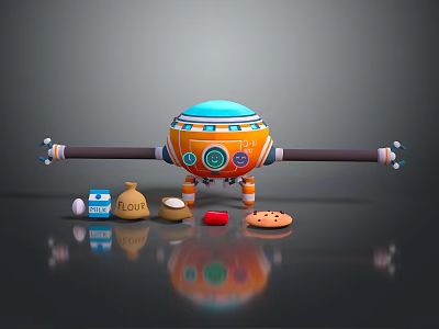 Smart Machine Preparing Baking Ingredients With Milk Flour Eggs And Cookies 3d model