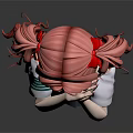 Anime Character With Red Pigtails White Top Dark Blue Skirt And Hands Covering Mouth