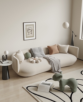 Modern Cream Style Double Sofa Cream Double Sofa 3d model