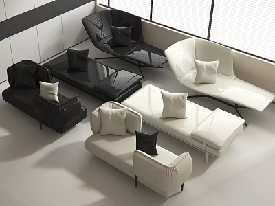 Modern Black And White Leather Lounge Chairs With Stylish Cushions In Interior Setting 3d model