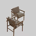 Stylish Wooden Outdoor Chairs With Armrest And Comfortable Patterned Beige Cushions
