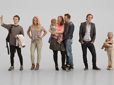Group of People Standing Together With Different Ages And Casual Clothing 3d model
