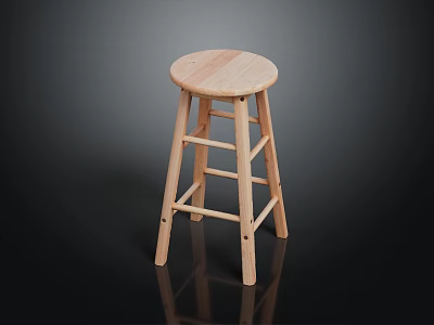 Wooden Bar Stool With Light Colored Round Seat And Crossed Leg Structure 3d model