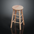 Wooden Bar Stool With Light Colored Round Seat And Crossed Leg Structure