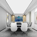 Modern Conference Room Interior With Long Table Gray Chairs White Walls And Windows