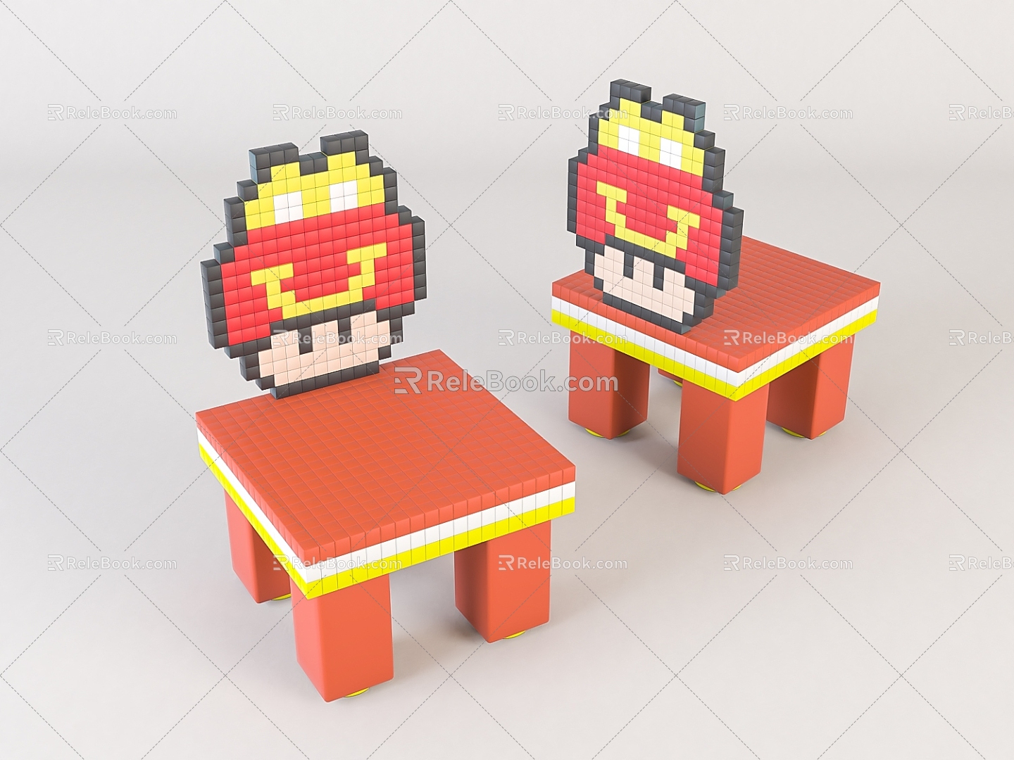 Modern Children's Chair Children's Cartoon Wooden Stool 3d model